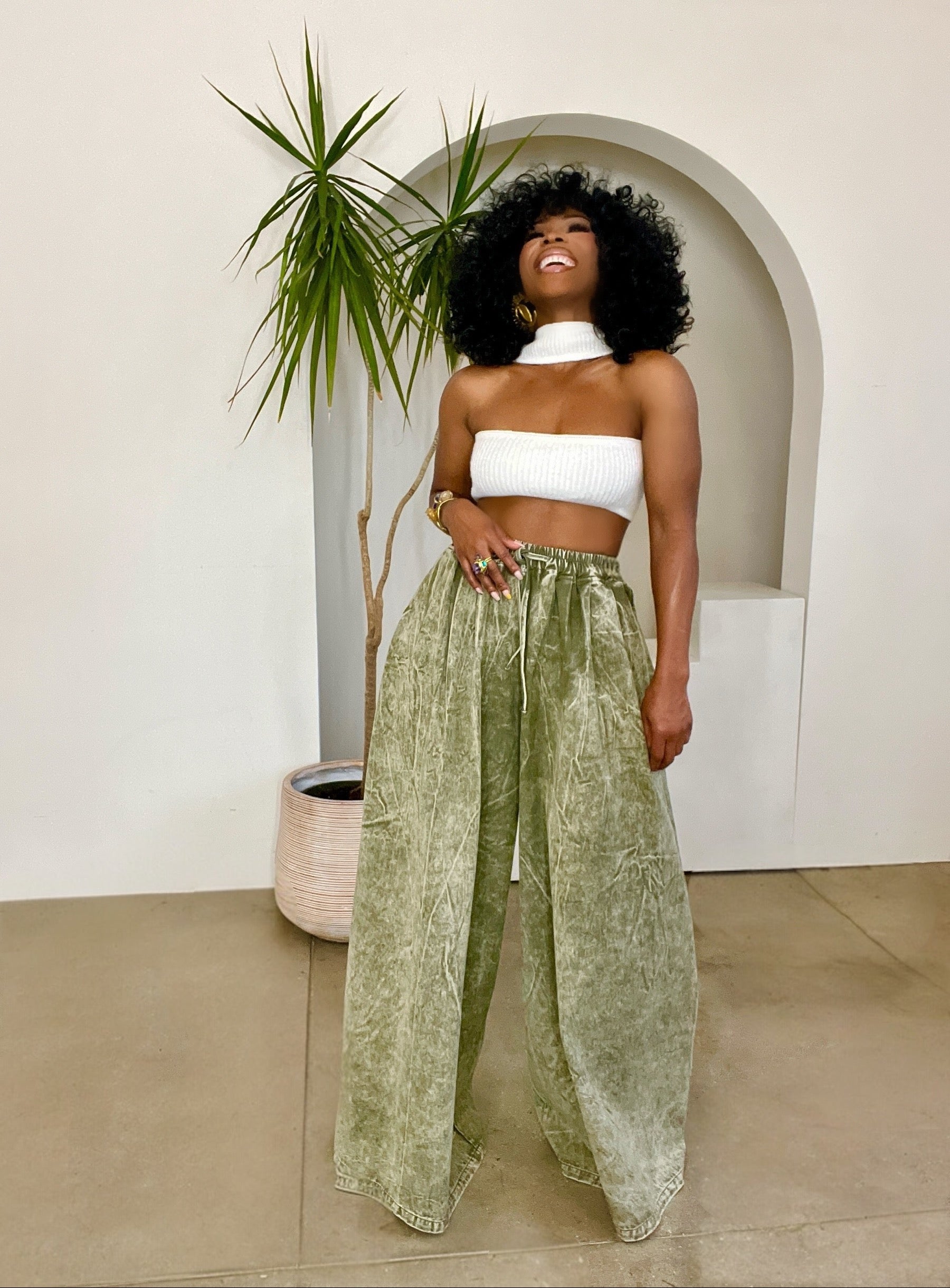 Zara Olive Denim Palazzo