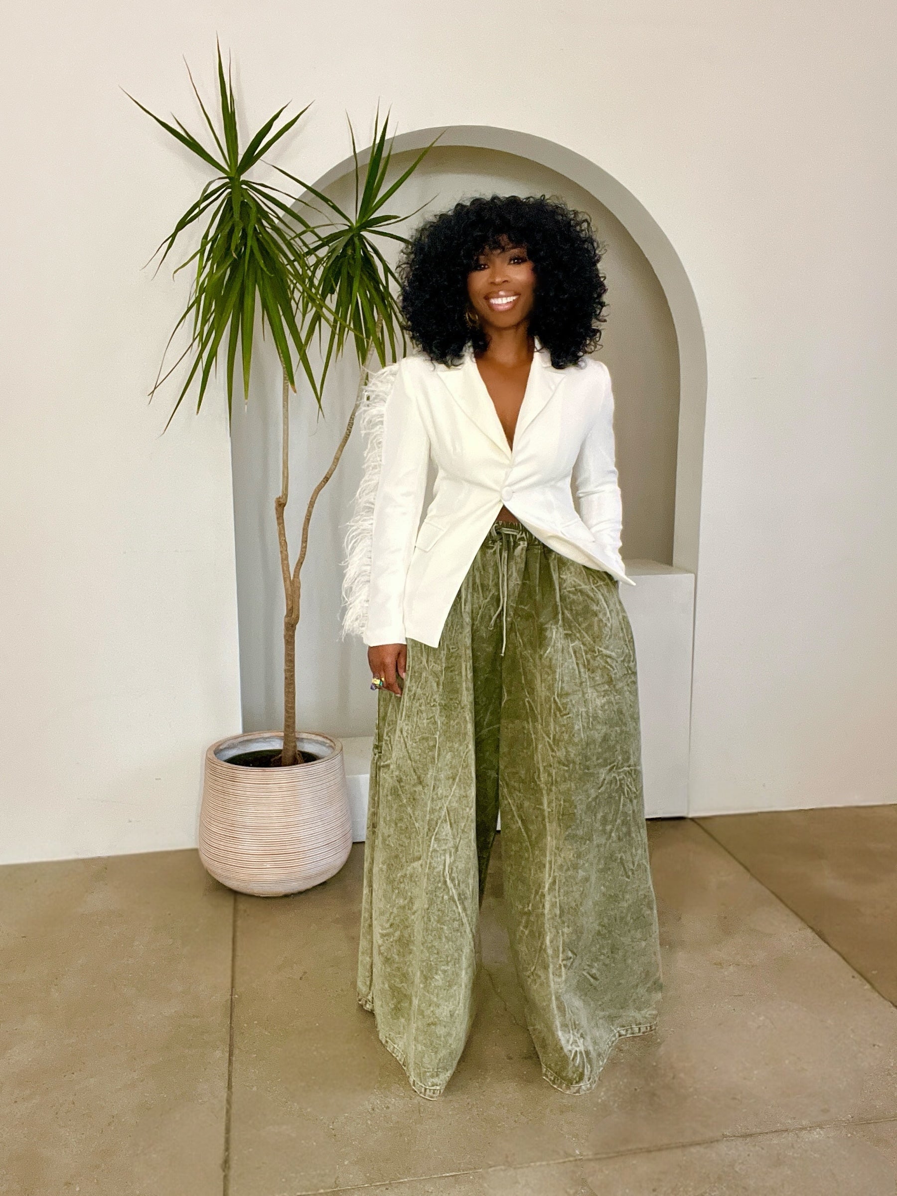 Zara Olive Denim Palazzo