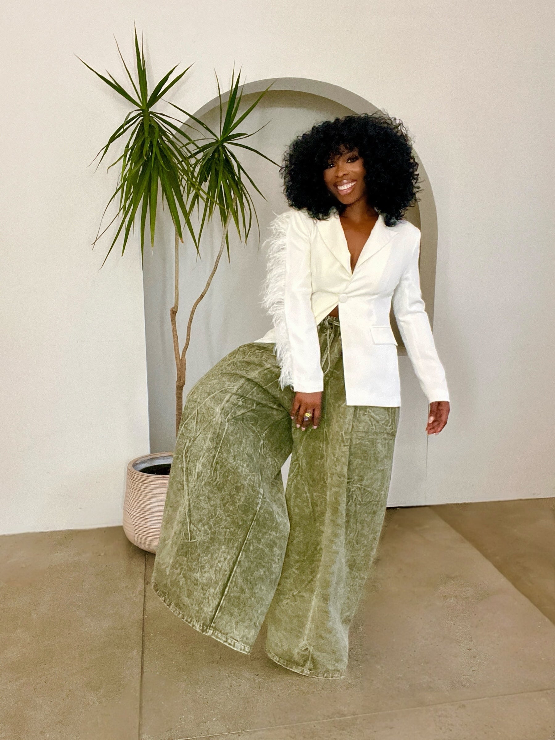 Zara Olive Denim Palazzo