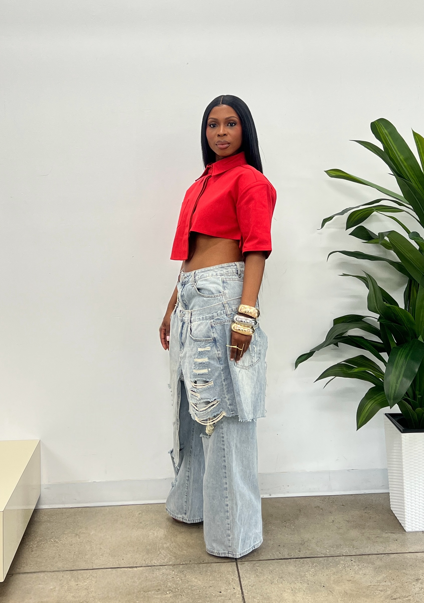 Genesis Irregular Crop Top in Red