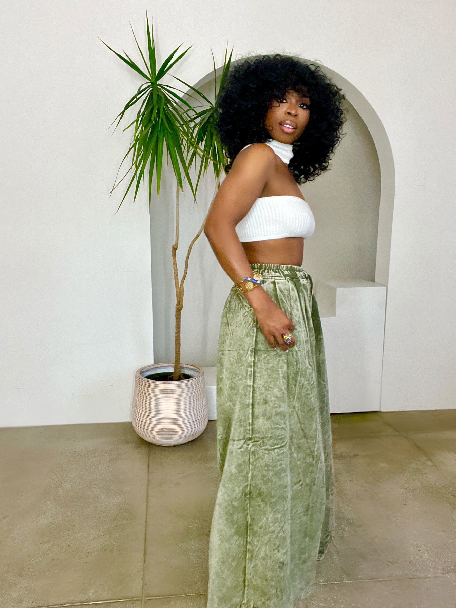 Zara Olive Denim Palazzo