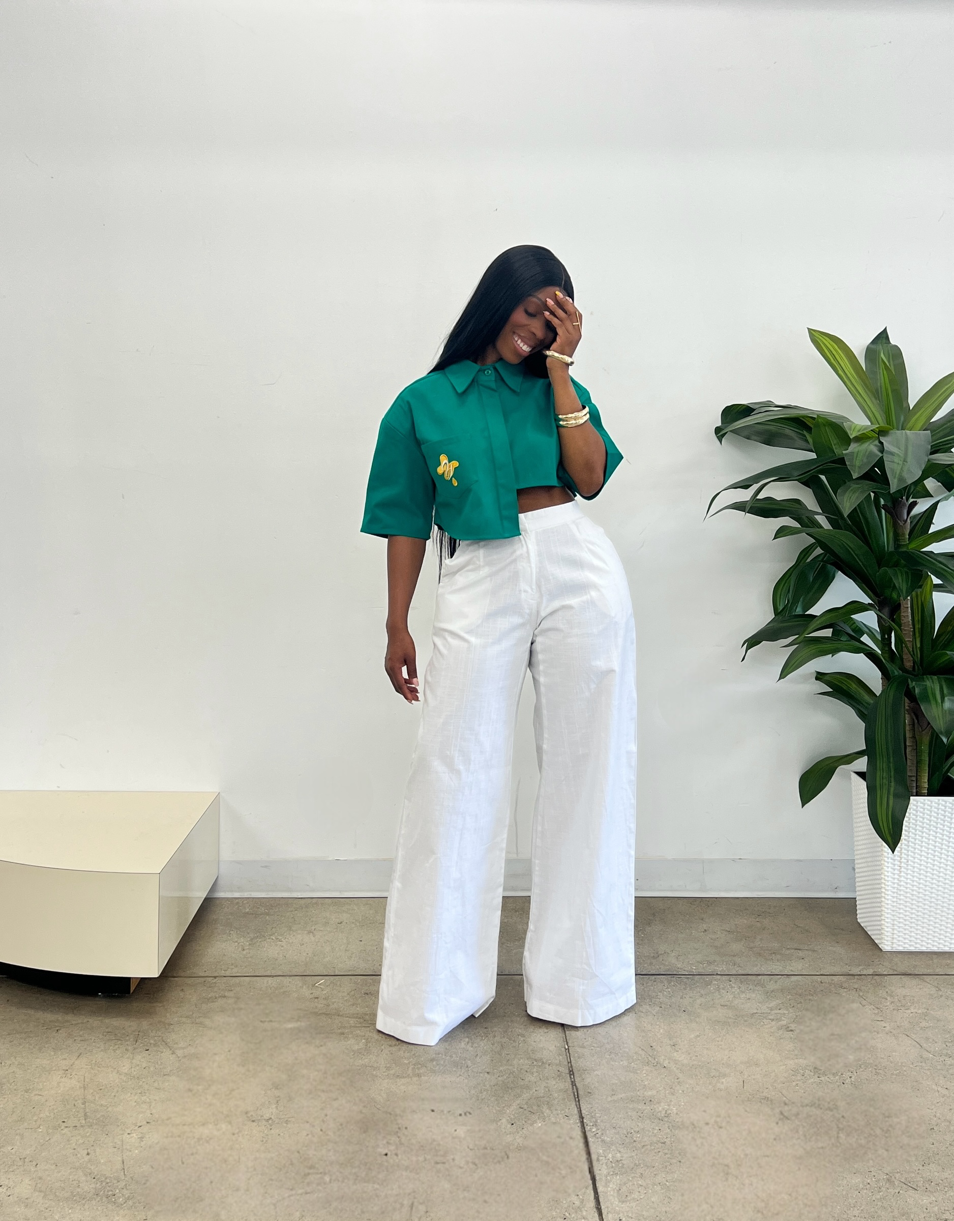 Genesis Irregular Crop Top in Emerald Green