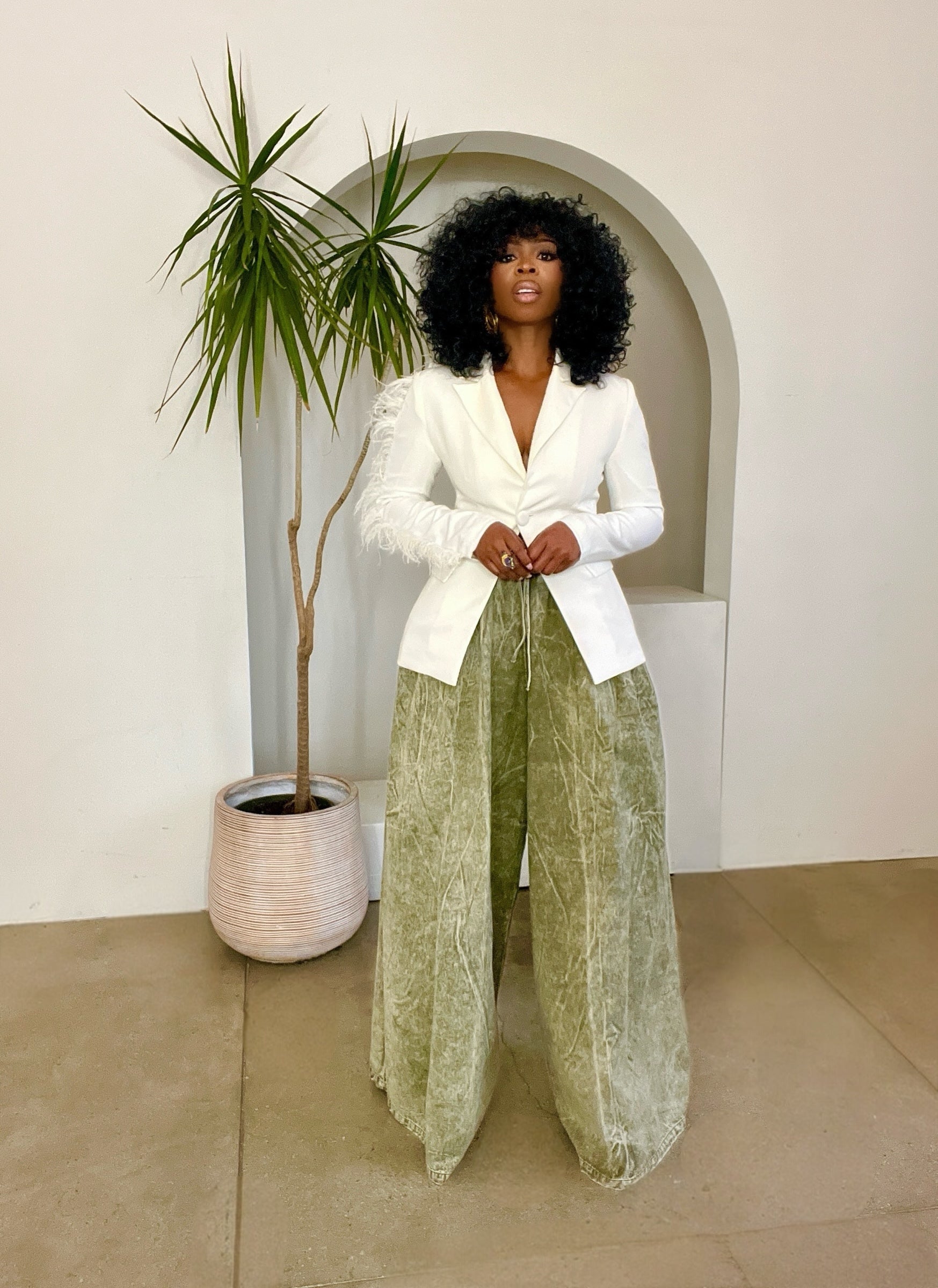 Zara Olive Denim Palazzo