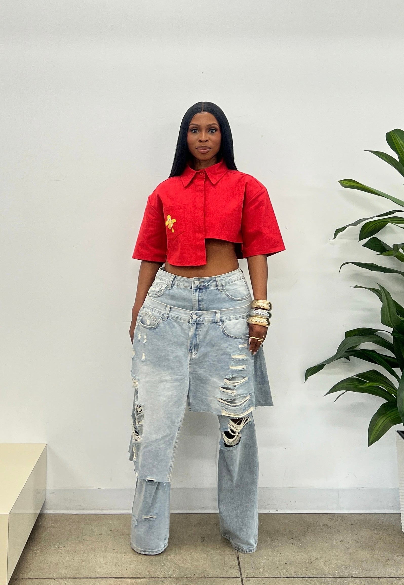 Genesis Irregular Crop Top in Red