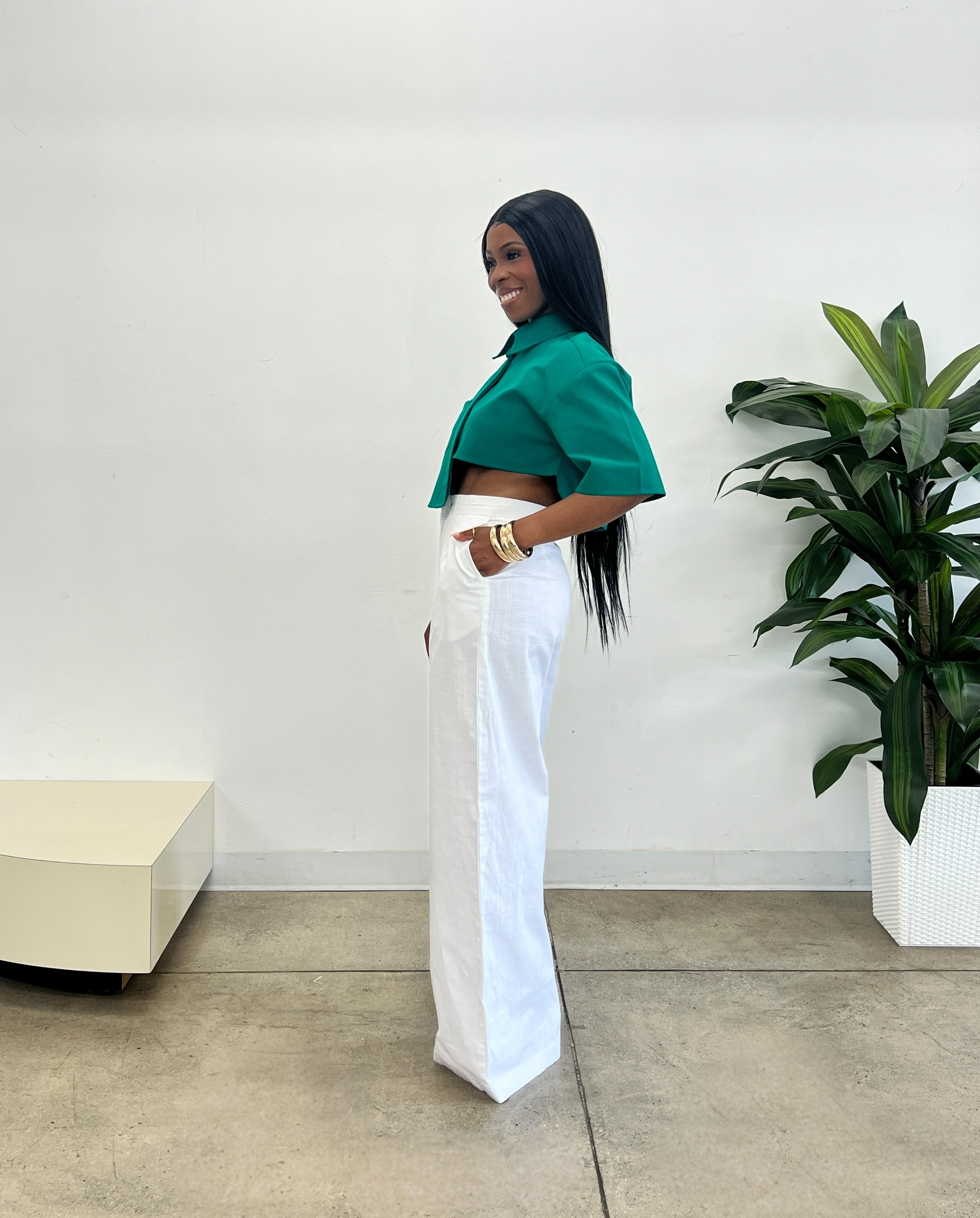 Genesis Irregular Crop Top in Emerald Green