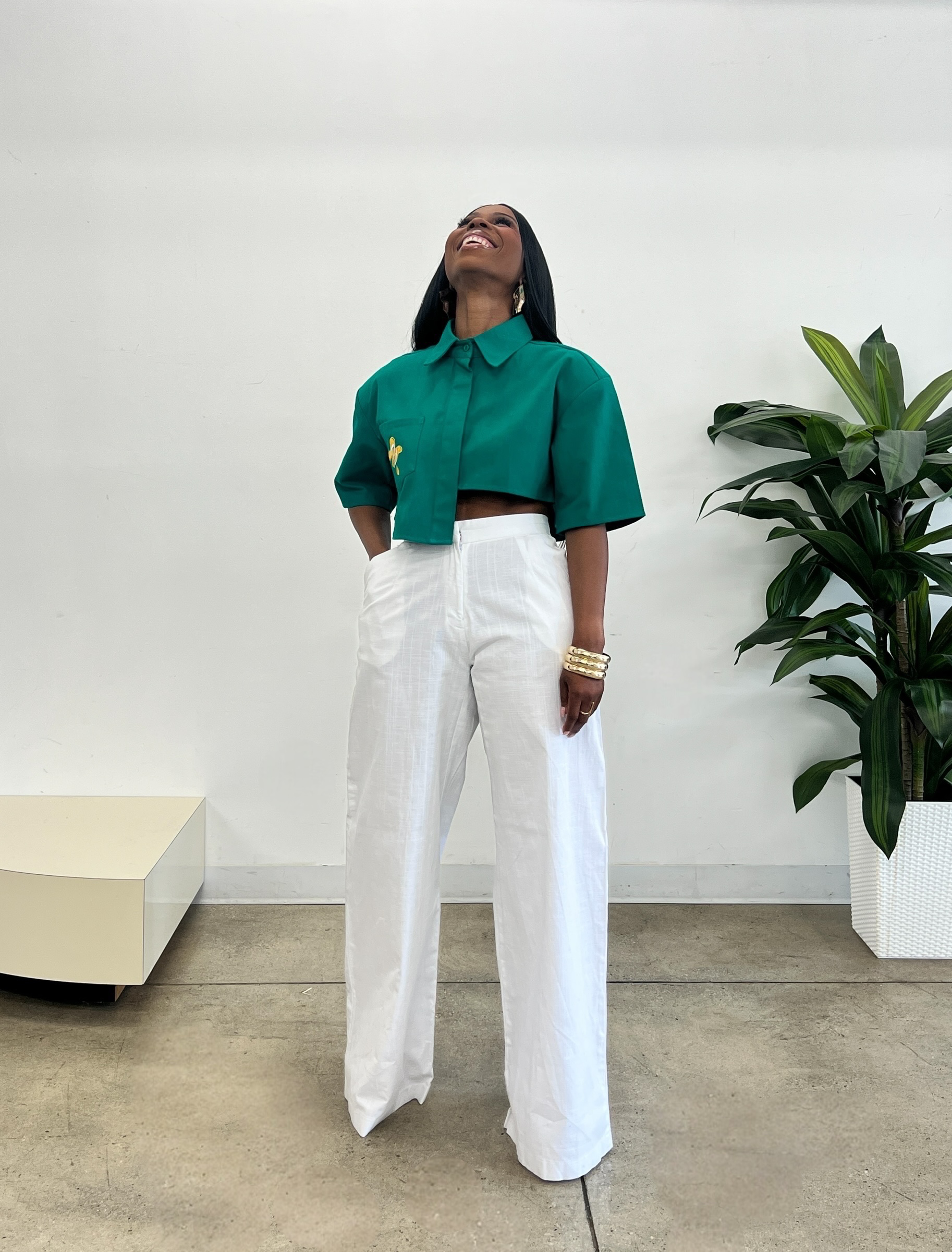 Genesis Irregular Crop Top in Emerald Green