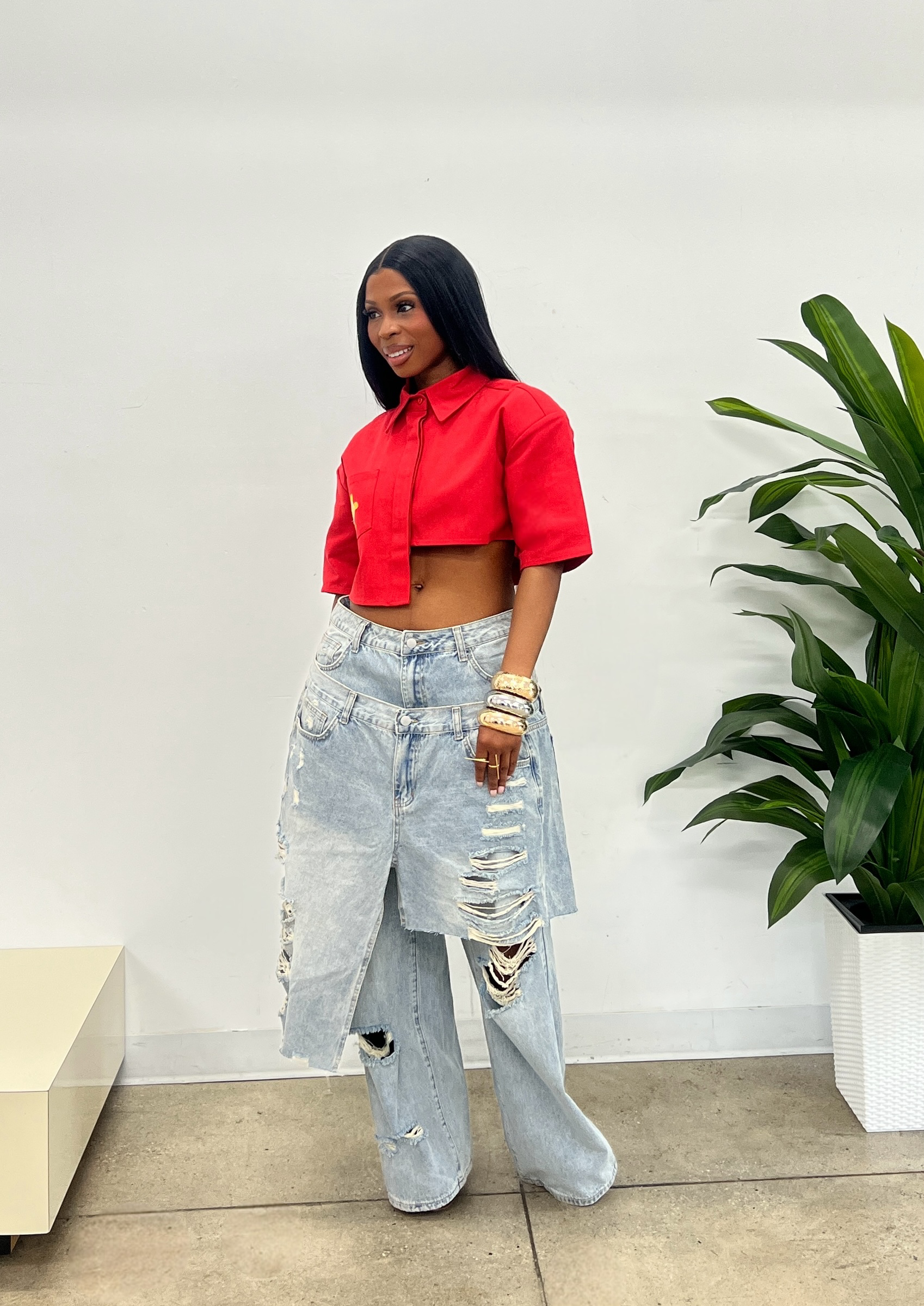 Genesis Irregular Crop Top in Red