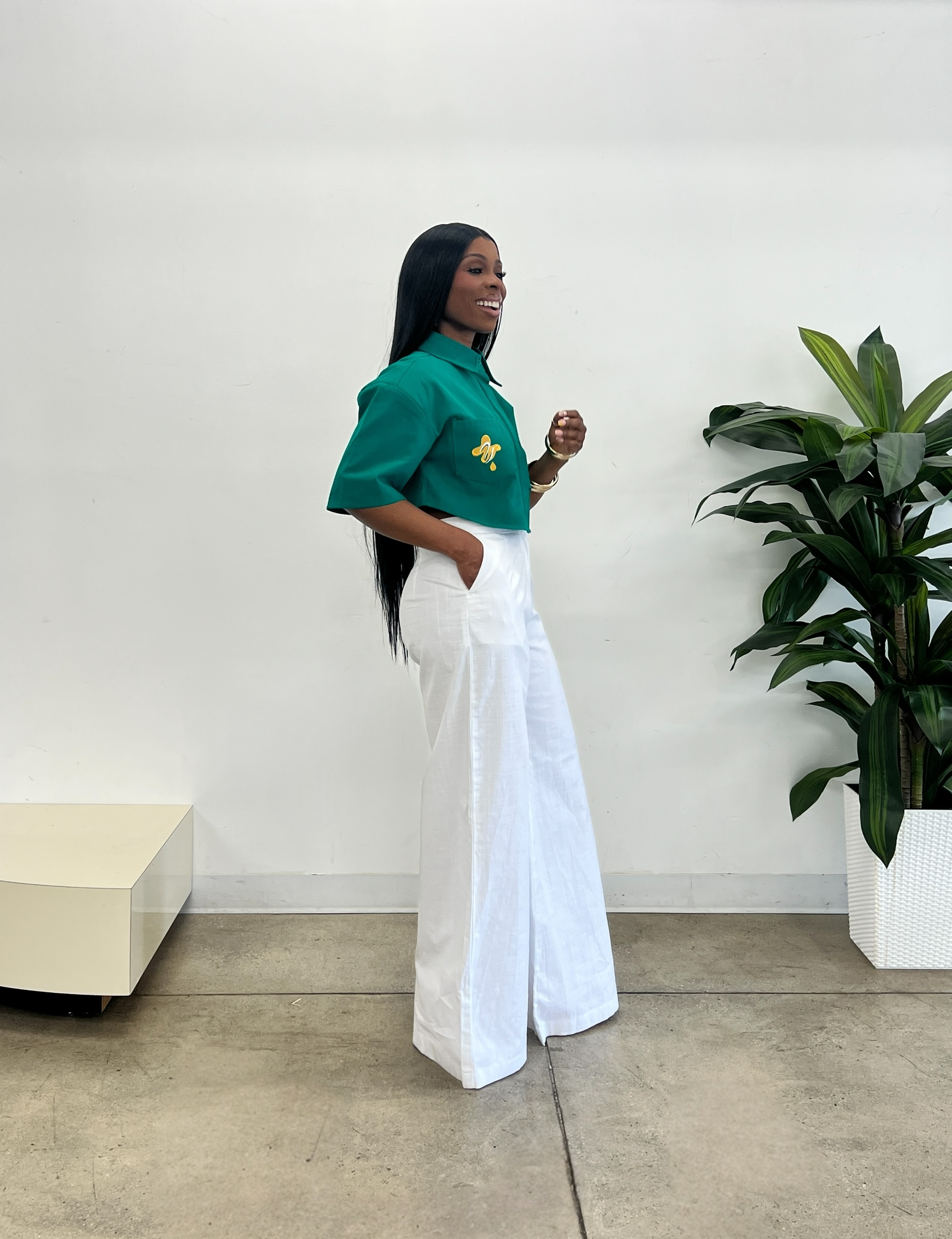 Genesis Irregular Crop Top in Emerald Green