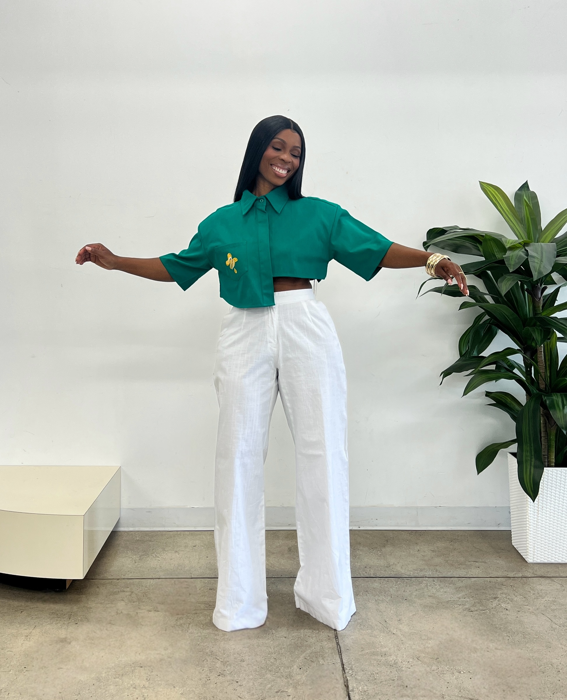 Genesis Irregular Crop Top in Emerald Green